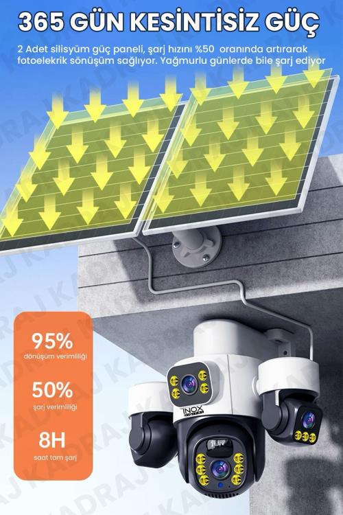 INOX-X14 4LENS 3.6mm ESİM SOLAR KAMERA 4G  2+2+2+2MP Ses algılama 20Mt Solar Panel+ Dahili Batarya